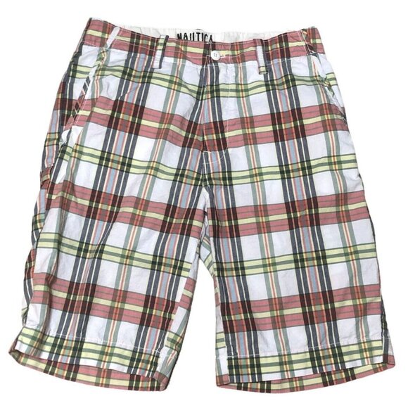 Nautica Jeans Co Shorts Mens 30 Waist Plaid Flat Front Pockets Bermuda Golf - Picture 1 of 6